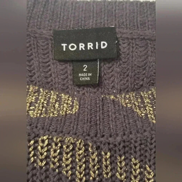 TORRID Wine & GOLD FOIL LEOPARD RIB Pull over Sweater Sz 2 2XL 16-18 US - Picture 4 of 10